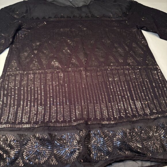 Adrienne Vittadini Collection Tunic Blouse Womens Sheer Sequin Top Long Sleeve - Picture 8 of 16